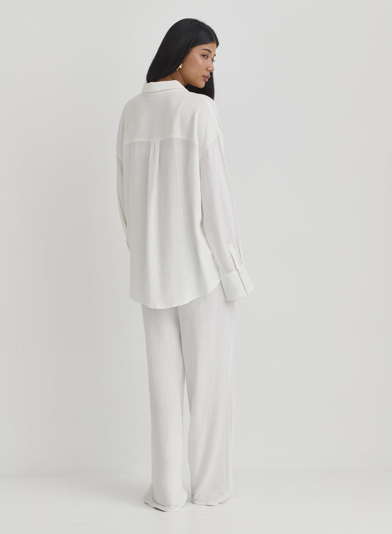 White Linen Loose Fit Trousers